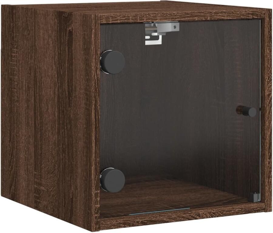 The Living Store Nachtkastje met glazen deur 35x37x35 cm bruin eikenkleur Nachtkastje Wandmontage Houten Kast Bergruimte Slaapkamerdecoratie - Foto 2