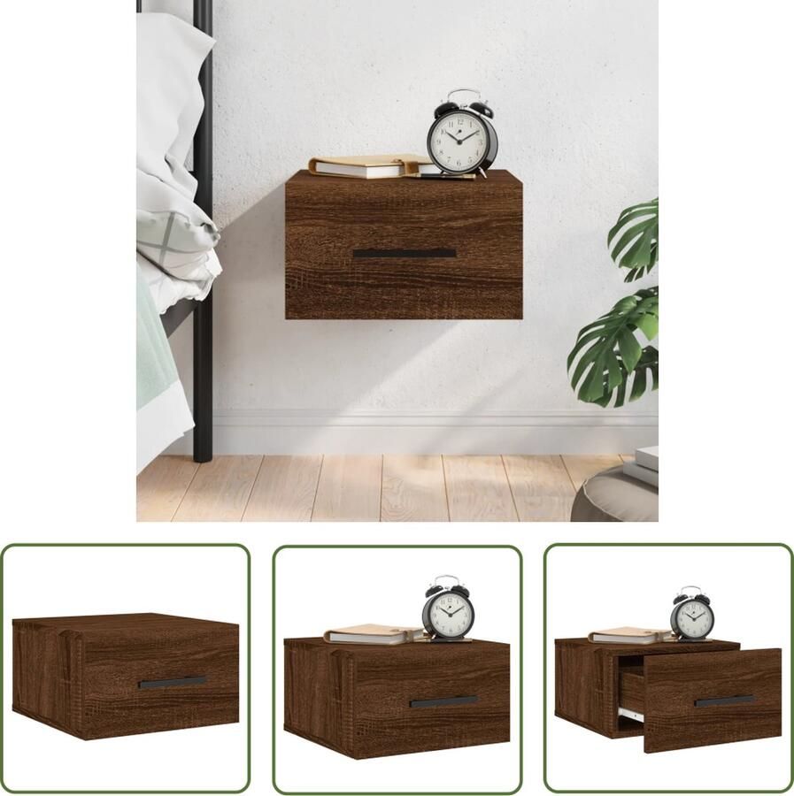 The Living Store Nachtkastje wandgemonteerd 35x35x20 cm bruin eikenkleur Wandkast Nachtkastje Houten Kast Bruine Meubels Bergruimte - Foto 2