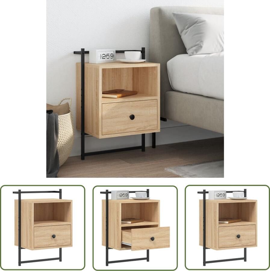 The Living Store Nachtkastje wandgemonteerd 40x30x61 cm bewerkt hout sonoma Nachtkastje Wandmontage Nachtkastje Badkamer Houten Kast Salon Meubilair - Foto 2