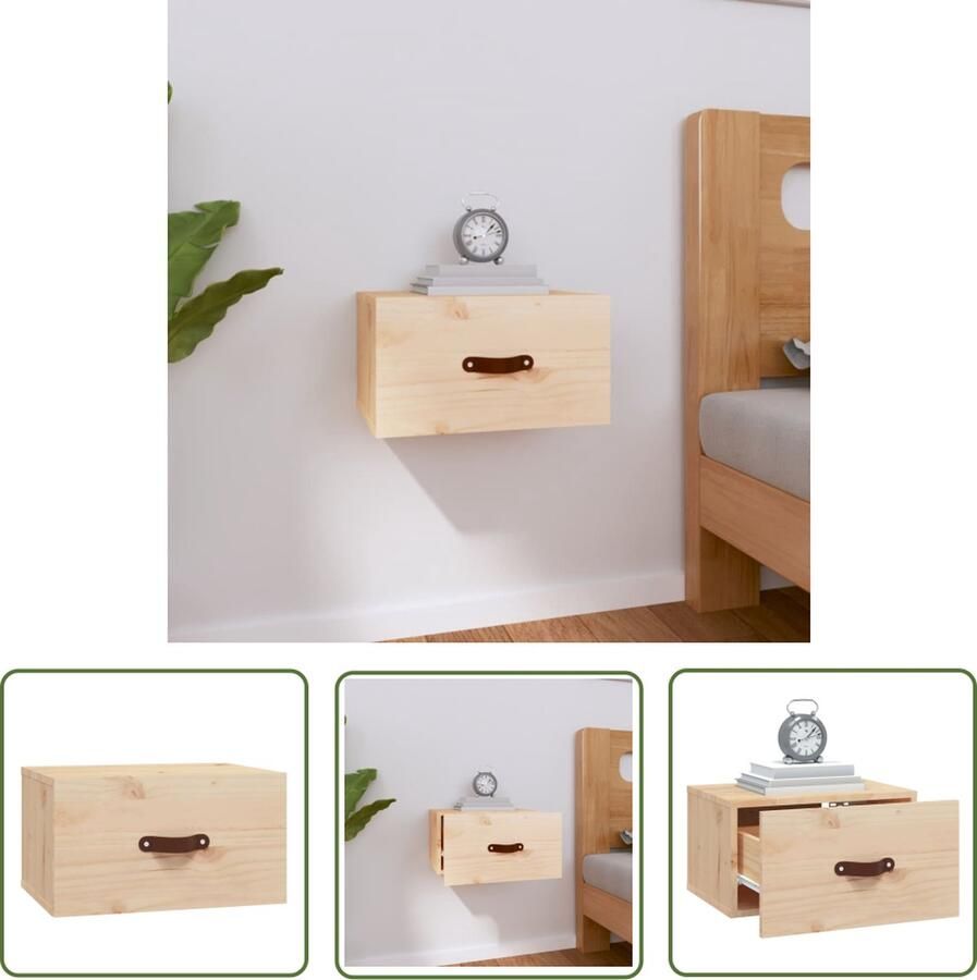 The Living Store Zwevend Nachtkastje Massief Grenenhout Wandgemonteerd 40 x 29.5 x 22 cm Onbehandeld Zwevend Nachtkastje Wandlamp Houten Kast Grenoble Hout Nachttafel - Foto 2