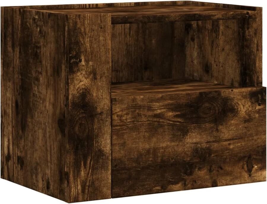 The Living Store Nachtkastje wandgemonteerd 45x30x35 cm gerookt eikenkleurig Wandgemonteerd Nachtkastje Wandgemonteerde Nachtkastjes Bijzettafel Wandkastje - Foto 2
