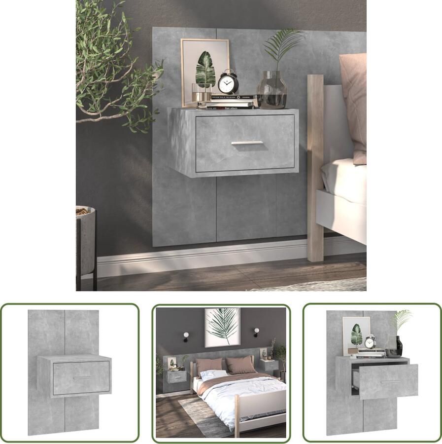 The Living Store Wandnachtkastje Betongrijs 48.5 x 32.5 x 80 cm Wandmontage Multifunctioneel Opberglade Eenvoudig te reinigen Montage vereist Wandlamp Nachtlamp Bergruimte Badkamermeubel Tv Meubel - Foto 2