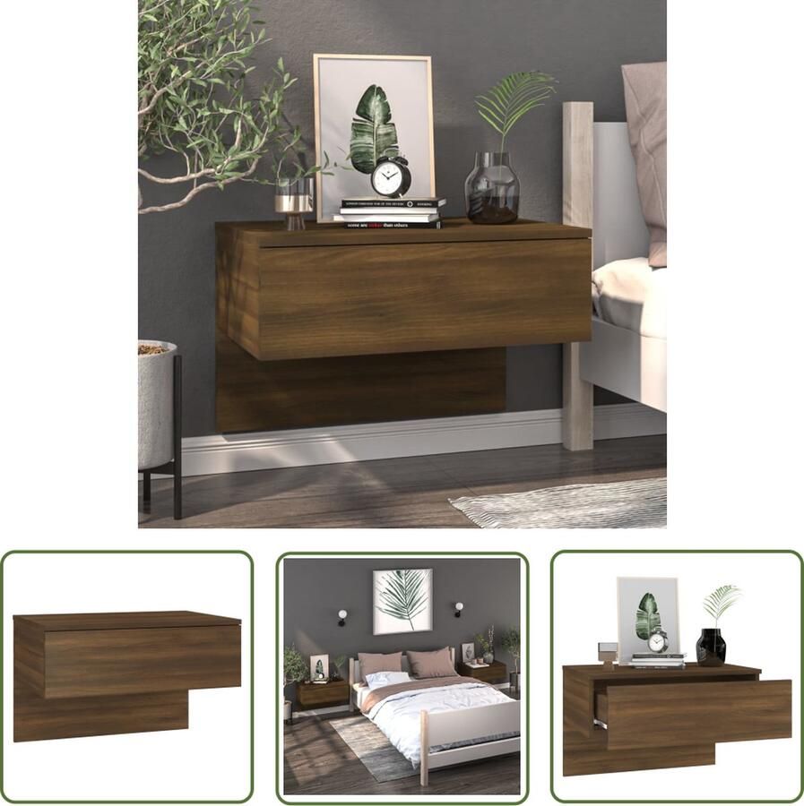 The Living Store Wandnachtkastje Bruineiken 60 x 40 x 40 cm Wandmontage Multifunctioneel Eenvoudig te reinigen Montage vereist Wandlamp Nachtlamp Bergruimte Wandkasten Houten Meubilair - Foto 2