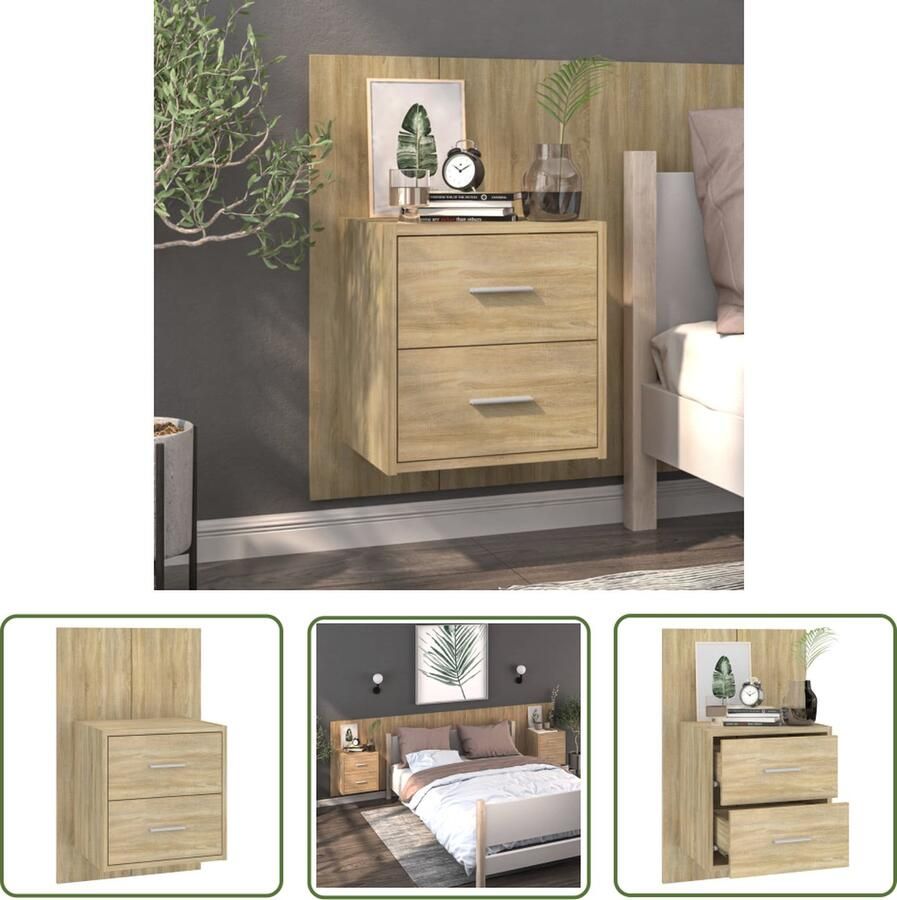 The Living Store Wandnachtkast Sonoma eiken 48.5 x 32.5 x 80 cm Opberglade Wandmontage Wandlamp Nachtlamp Bergruimte Slaapkamervloer Houten Meubilair - Foto 2