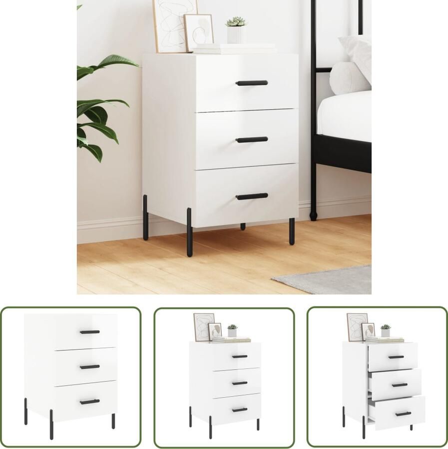 The Living Store Nachtkastje Wit 40x40x66 cm Opbergruimte Displayfunctie Metalen voeten - Foto 2