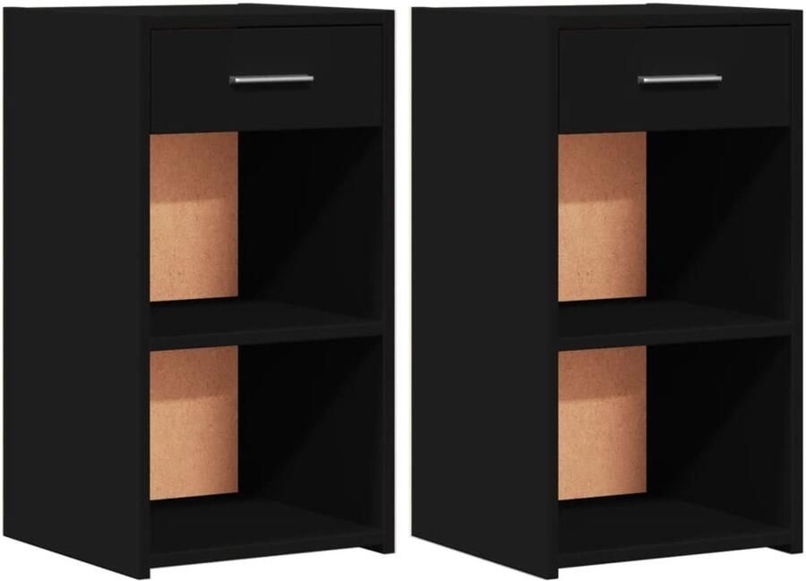The Living Store Nachtkastjes 2 st 35x34x65 cm bewerkt hout zwart Nachtkastje Houten Nachtkastje Zwarte Nachtkastjes Nachtkastenset Bedroom Furniture - Foto 2