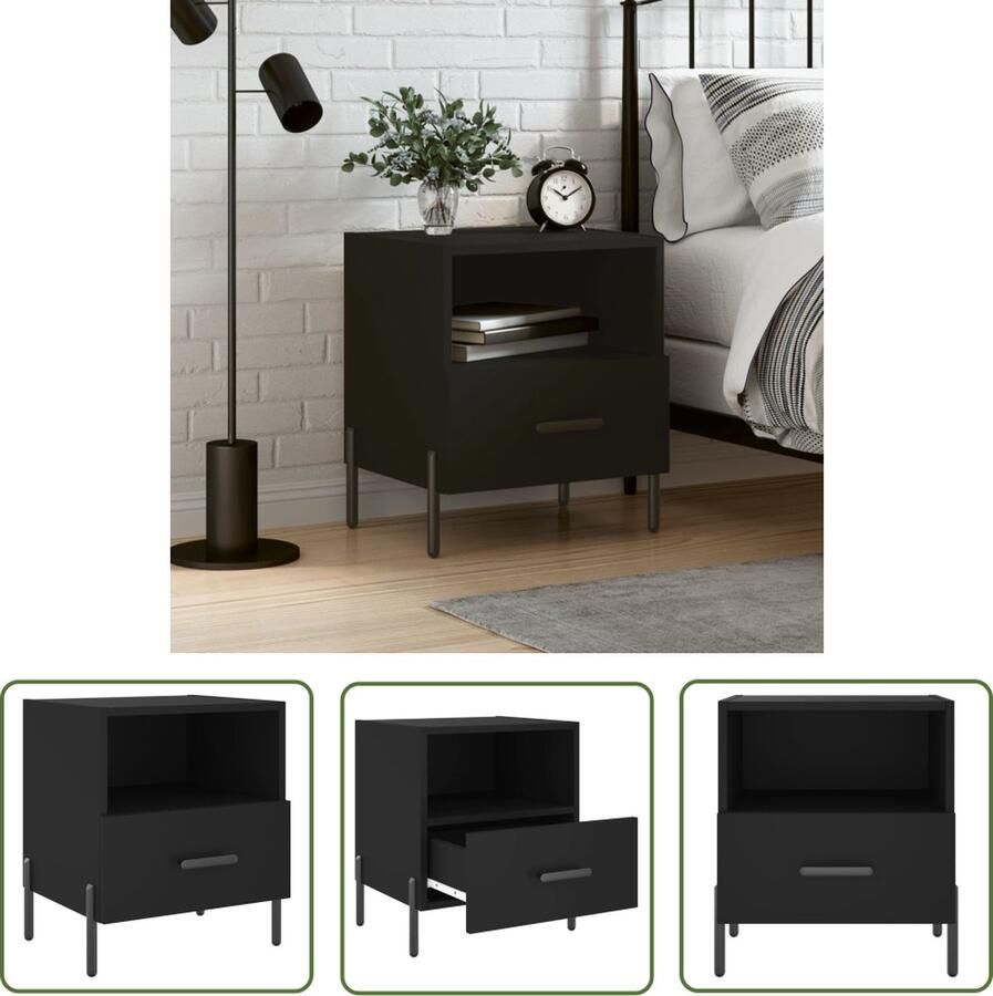 The Living Store Nachtkastje Zwart 40 x 35 x 47.5 cm Duurzaam bewerkt hout en ijzer - Foto 3