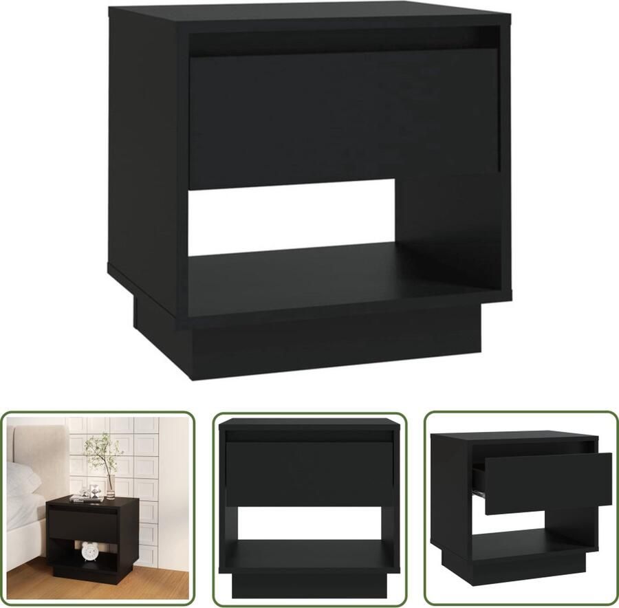 The Living Store Nachtkastje Zwart 45 x 34 x 44 cm Met lade en open vak Stevige constructie Nachtkastje Bijzettafel Slaapkamervloerisdecoratie Houten Meubilair Designmeubel - Foto 2