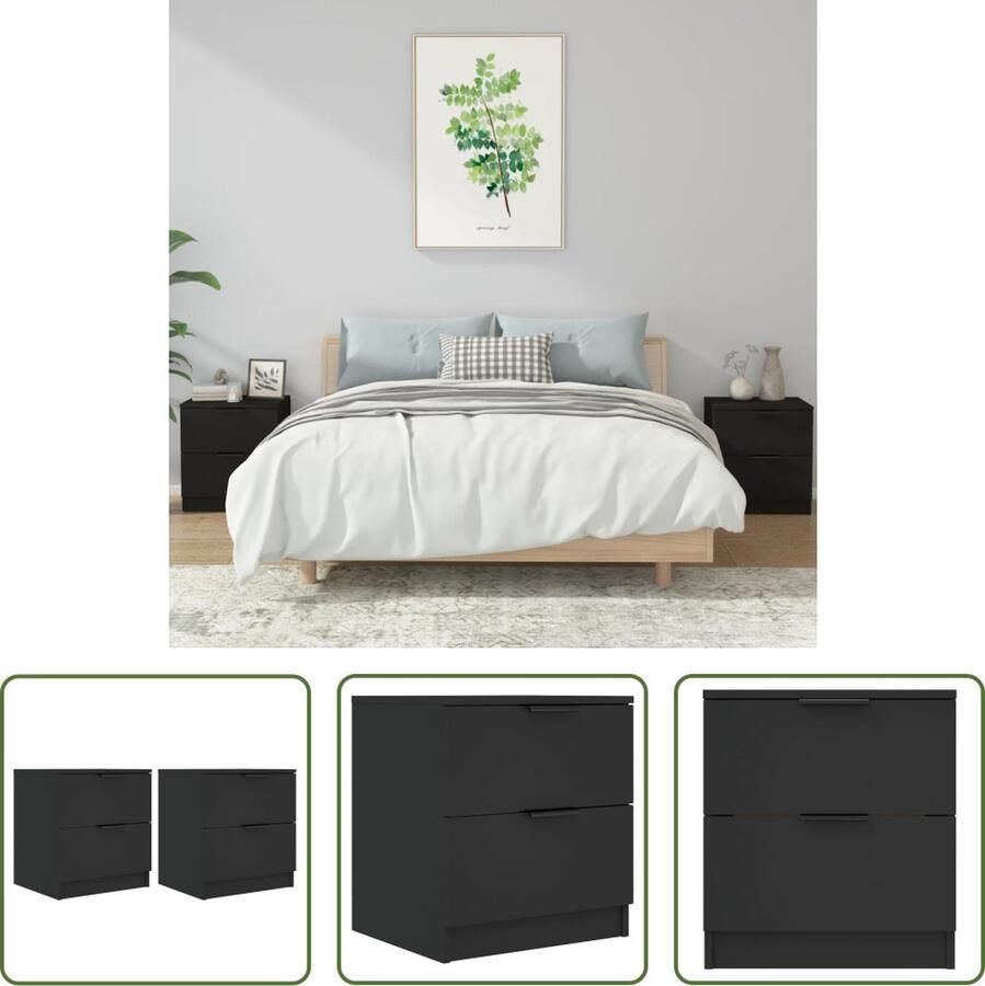 The Living Store Nachtkastje Zwart 45 x 39 x 50 cm Bewerkt Hout - Foto 2