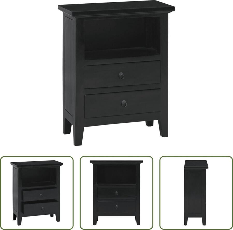The Living Store Nachtkastje Zwart Massief Mahoniehout 60 x 30 x 75 cm Met stevige houten poten