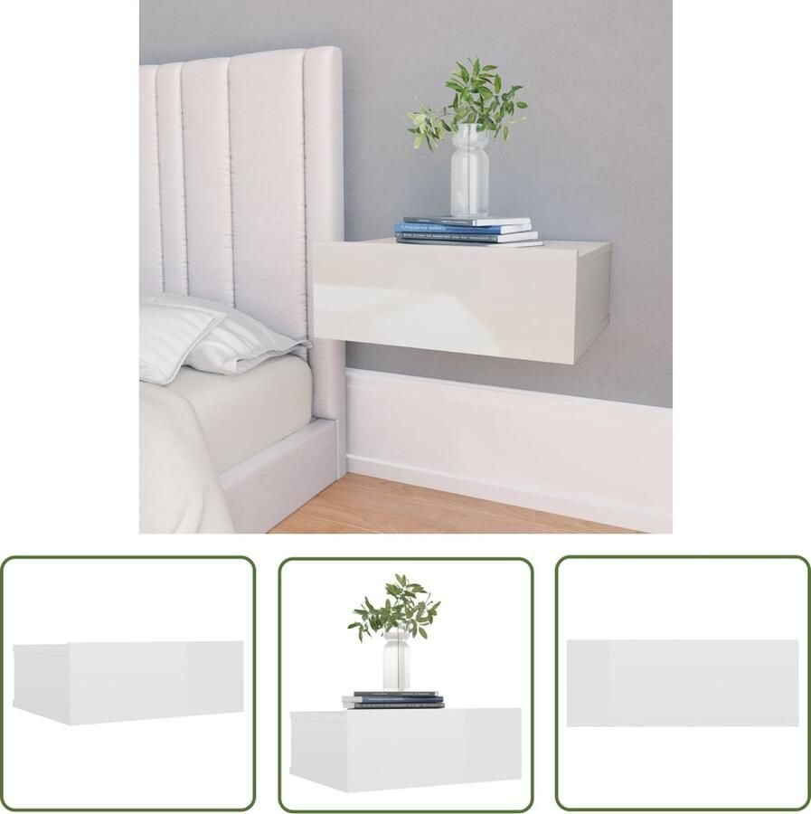 The Living Store Zwevend nachtkastje Hoogglans wit 40 x 30 x 15 cm Spaanplaat Zwevend Nachtkastje Nachtlampje Badkamerkast Woonkamer Meubilair Salontafel - Foto 2