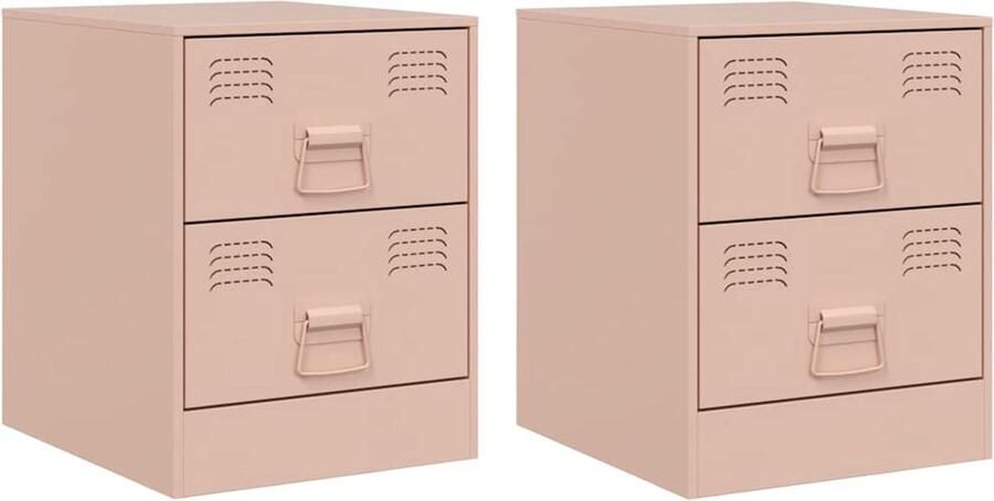 The Living Store Nachtkastjes 2 st 34 5x39x44 cm staal roze Nachtkastje Rozenkleurig Staalkasten Woonaccessoires Kamermeubilair - Foto 2