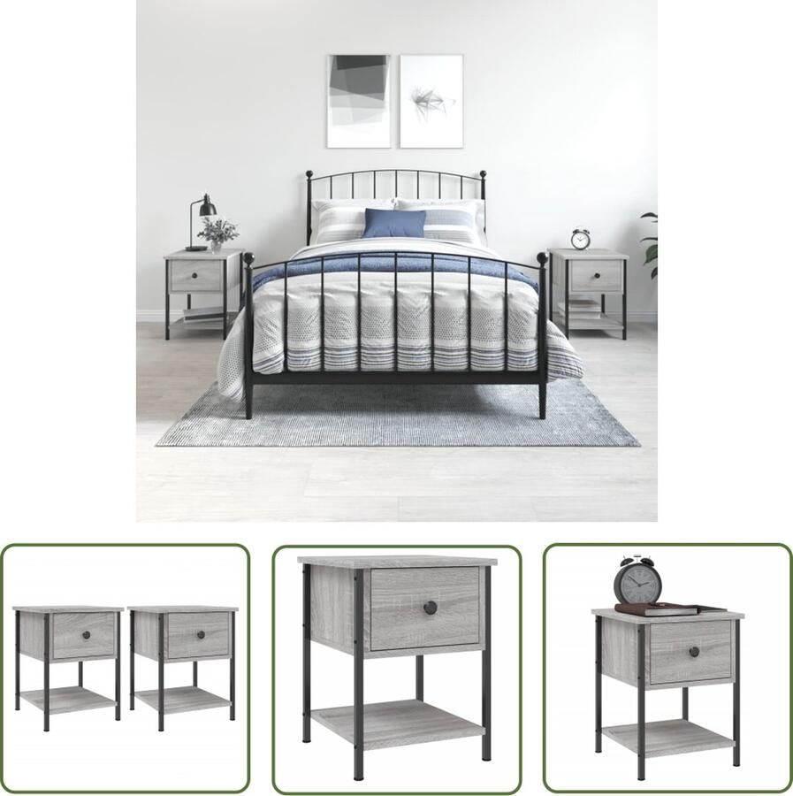 The Living Store Nachtkastjes 2 st 34x35 5x45 cm bewerkt hout grijs sonoma eiken Nachtkastje Kast Slaapkamermeubel Grijze Nachtkastjes Houten Nachtkastjes - Foto 2