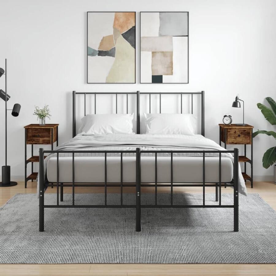 The Living Store Nachtkastjes naam Nachtkastjes Afmetingen- 34 x 36 x 70 cm Ken- Verstelbare poten Kleur- Gerookt eiken Nachtkastjes Kastjes Houten Nachtstand Bruine Nachtkast Vintage Nachtkast