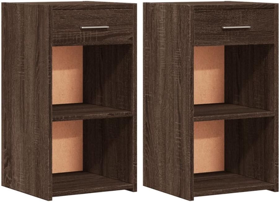 The Living Store Nachtkastjes 2 st 35x34x65 cm bewerkt hout bruin eikenkleurig Nachtkastjes Nachtkasten Houten Kast Bruine Eiken Vintage Stijl - Foto 2