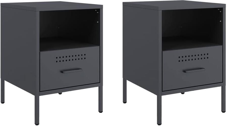The Living Store Nachtkastjes 2 st 36x39x50 5 cm staal antracietkleurig Nachtkastjes Industrieel Design Staalkasten Zwarte Meubels Antraciet Kleur - Foto 2