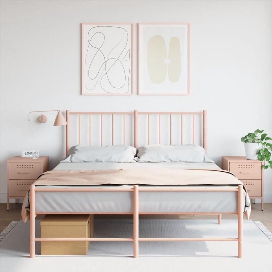 The Living Store Nachtkastjes 2 st 36x39x50 5 cm staal roze Nachtkastje Industrieel Roestvrijstaal Metalen Nachtkastje Roze Nachtkastje