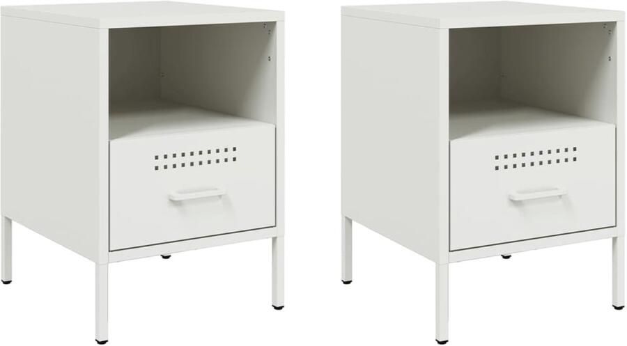 The Living Store Nachtkastjes 2 st 36x39x50 5 cm staal wit Nachtkastjes Industrieel Design Houten Nachtkastjes Witte Nachtkastjes Staal Nacht Tafeltje - Foto 2