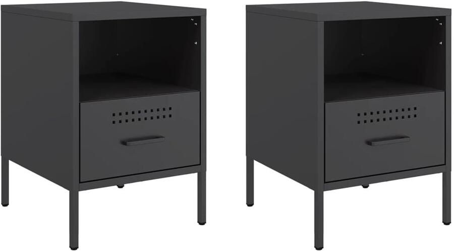 The Living Store IndustriÃle Nachttafeltjes 36 x 39 x 50.5 cm Koudgewalst Staal 15 kg Stabiel en stijlvol nachtkastje voor uw slaapkamer - Foto 2