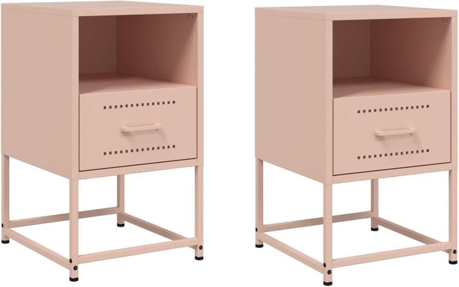 The Living Store Nachtkastjes 2 st 36x39x60 5 cm staal roze Nachtkastje Industrieel Design Roestvrijstalen Kast Roze Kleurenkast Multifunctionele Kast - Foto 2