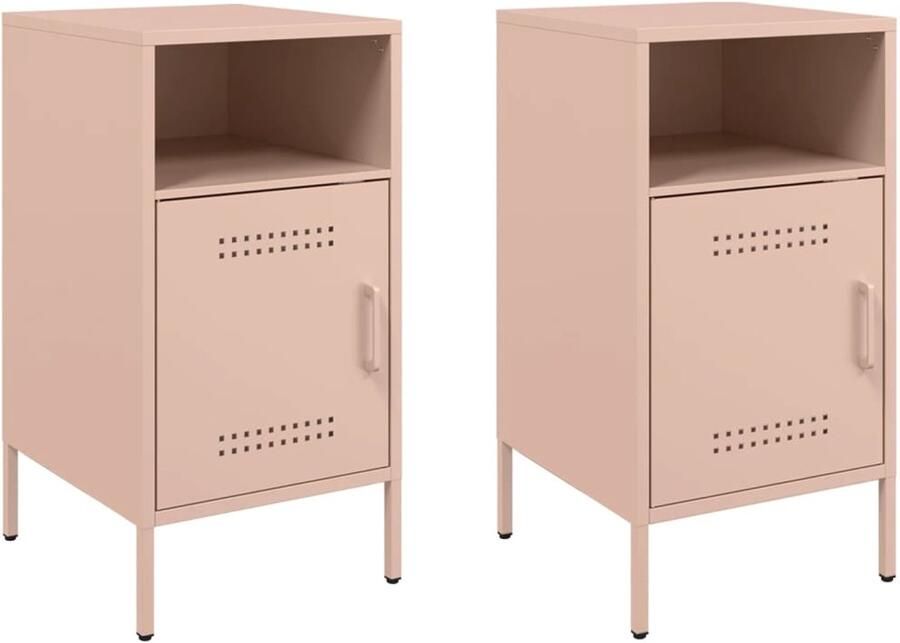The Living Store IndustriÃle Nachtkastjes 36 x 39 x 68 cm Roze Koudgewalst staal verstelbare poten opbergruimte Montage vereist - Foto 2