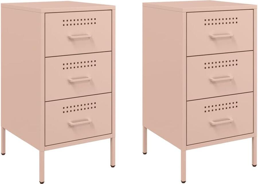 The Living Store Nachtkastjes 2 st 36x39x68 cm staal roze Industriële Nachtkastjes Rozenkleurige Nachtkastjes Metalen Nachtkastjes Vintage Nachtkastjes Slaapkamers Decoratie - Foto 2