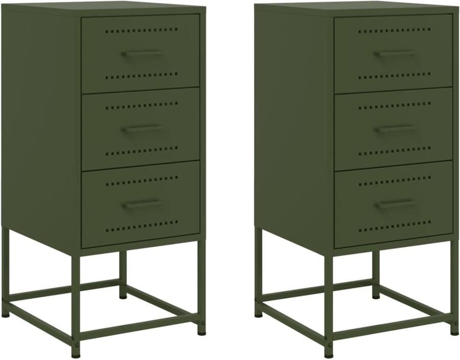 The Living Store Nachtkastjes 2 st 36x39x78 cm staal olijfgroen Nachtkastjes Industrieel Design Metalen Nachtkastjes Staal Nachtkastjes Olijfgroene Nachtkastjes - Foto 3