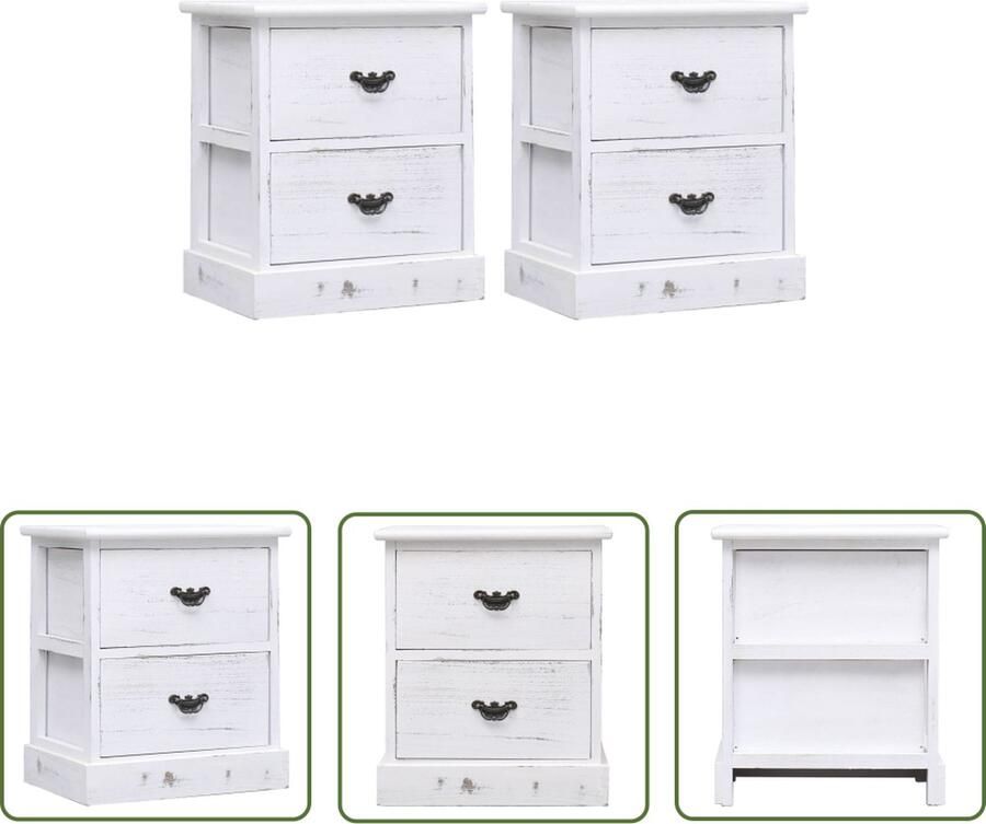 The Living Store Nachtkastje Vintage Paulowniahout 38 x 28 x 45 cm Met 2 lades Nachtkastje Vintage Meubel Paulownia Hout Bijzettafel Salontafel - Foto 2