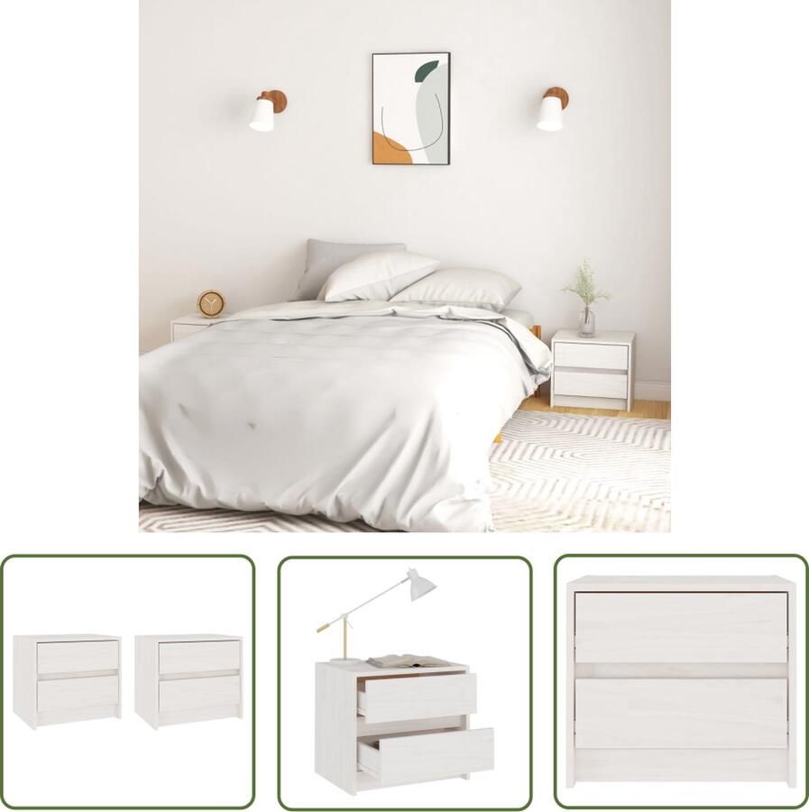 The Living Store Nachtkastjes 2 st 40x30 5x35 5 cm massief grenenhout wit Nachtkastje Nachtkast Rustic Hout Grenenhout - Foto 2