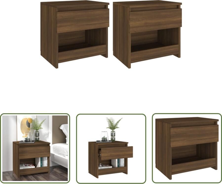 The Living Store Nachtkastjes 2 st 40x30x39 cm bewerkt hout bruin eikenkleur Nachtkastje Bedkast Houten Nachtkastje Bruine Meubels Kamermeubel