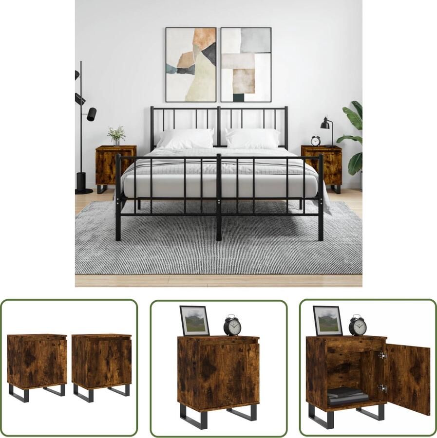 The Living Store Nachtkastjes 2 st 40x30x50 cm bewerkt hout gerookt eikenkleurig Nachtkastje Kastje Bedkast Kamermeubel Bruine Meubel - Foto 2