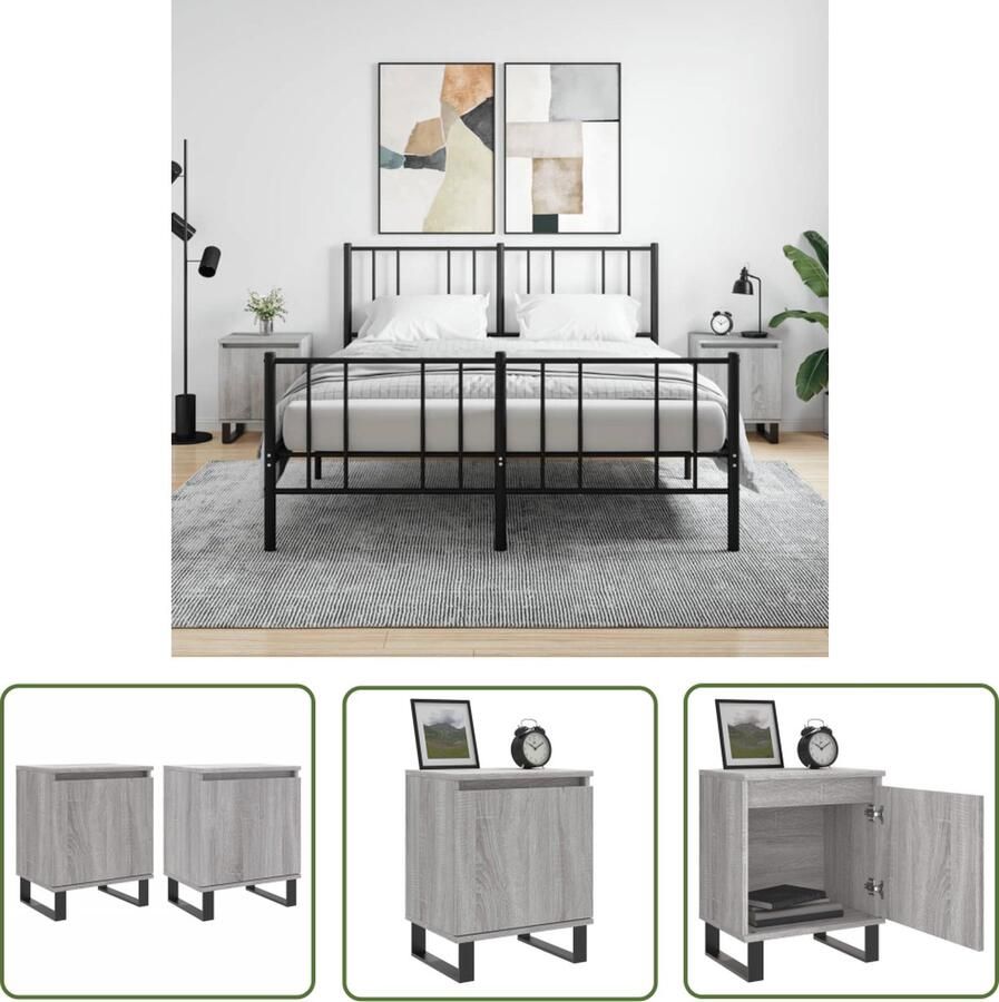 The Living Store Bedkasten Grijs Sonoma Eiken 40 x 30 x 50 cm Bewerkt hout en ijzer Nachtkastje Houten Nachtkastje Grijze Nachtkastjes Sonoma Eiken Bedroom Furniture - Foto 2