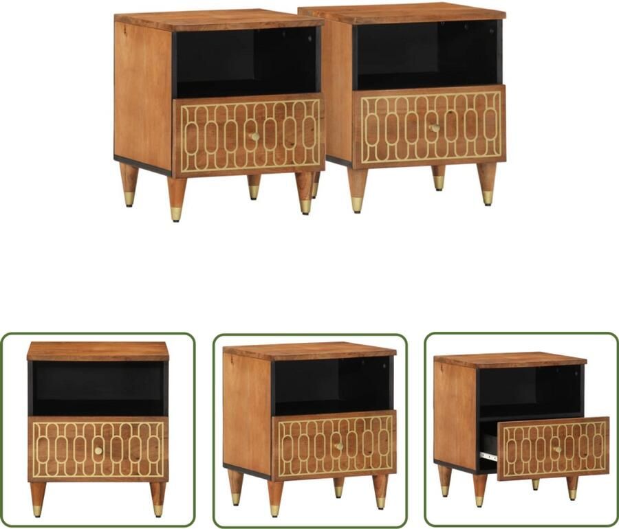 The Living Store Nachtkastjes 2 st 40x33x46 cm massief mangohout Nachtkastje Nachtkastjes Houten Nachtkastje Houten Nachtkastjes
