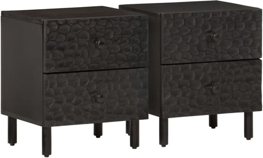 The Living Store Nachtkastjes 2 st 40x33x46 cm massief mangohout zwart Nachtkastjes Mango Wood Houten Nachtstand Slaapkamers Kamerinrichting - Foto 2