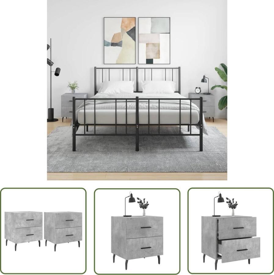 The Living Store Nachtkastjes Betongrijs 40 x 35 x 47.5 cm Duurzaam materiaal Nachtkastjes Kastjes Meubilair Woonkamerinrichting Slaapkamerinrichting - Foto 2