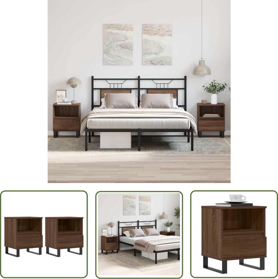 The Living Store Nachtkastjes 2 st 40x35x50 cm bewerkt hout bruin eikenkleur Nachtkastjes Kastjes Meubel Houten Kast Bruine Eiken