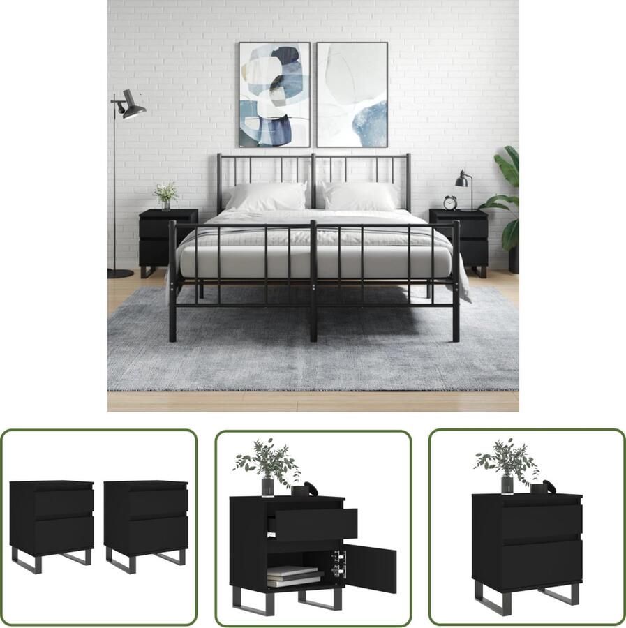 The Living Store Nachtkastje Trendy Meubelen 40 x 35 x 50 cm Zwart Nachtkastje Kastje Slaapkamers Meubel Houten Kast