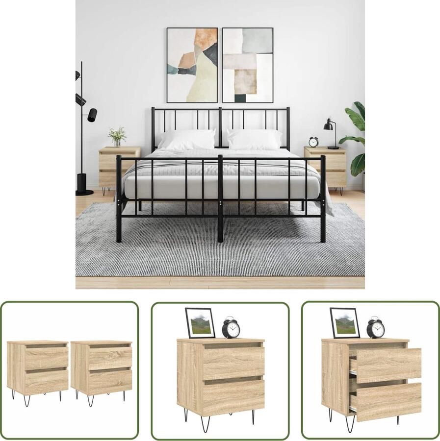 The Living Store Nachtkastjes 2 st 40x35x50 cm sonoma eikenkleurig Nachtkastjes Salontafel Houten Meubel Bruine Kleur Bedroom Furniture - Foto 2
