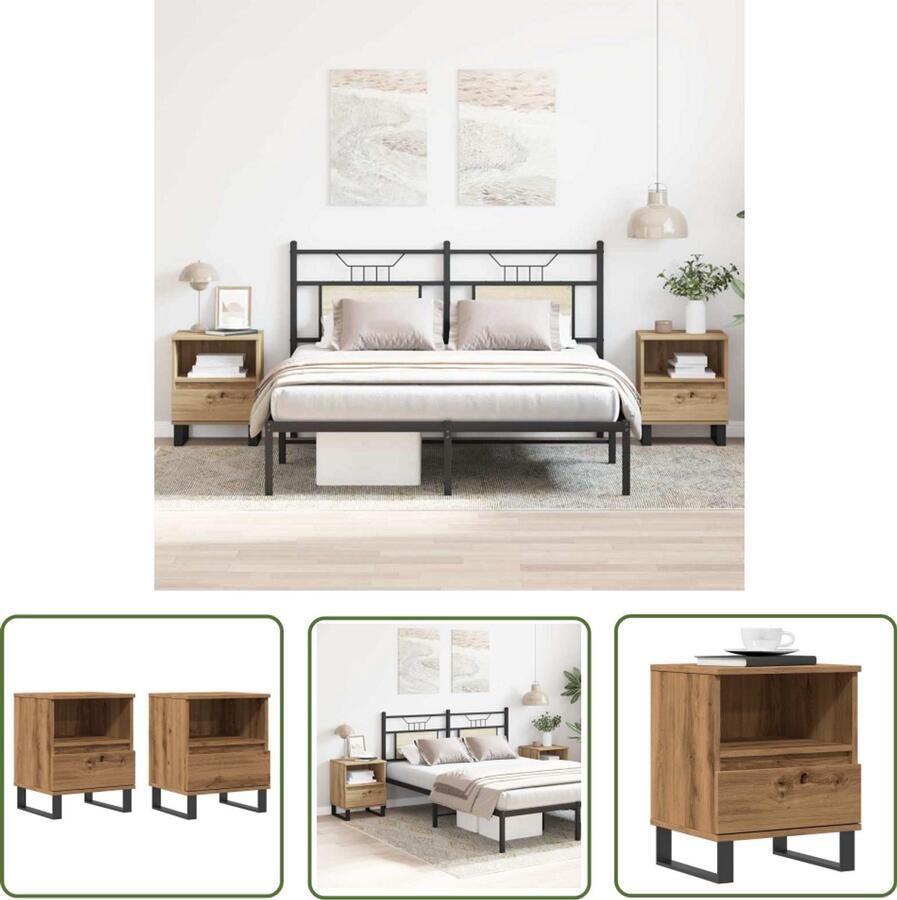 The Living Store Nachtkastjes 2 st 40x35x50cm bewerkt hout artisanaal eikenkleur Nachtkast Kastje Nachtkastjes Houten Kast Eiken Kleur