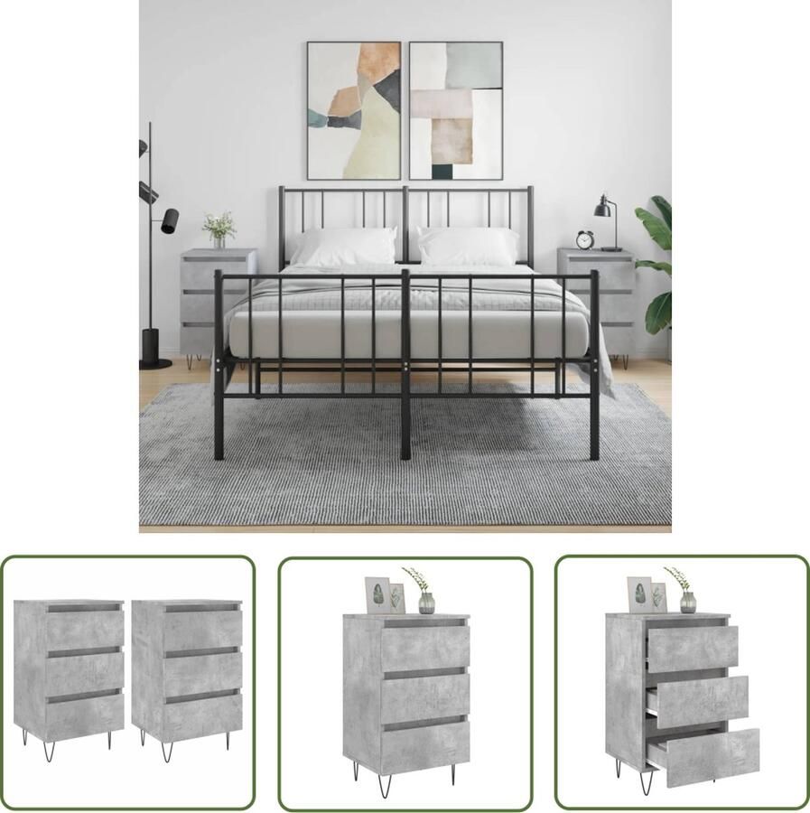 The Living Store Nachtkastjes Betongrijs 40 x 35 x 69 cm Hoge Kwaliteit 3 Lades Nachtkastjes Kastjes Betonnen Grijs Houten Meubilair Slaapkamermeubelen - Foto 2