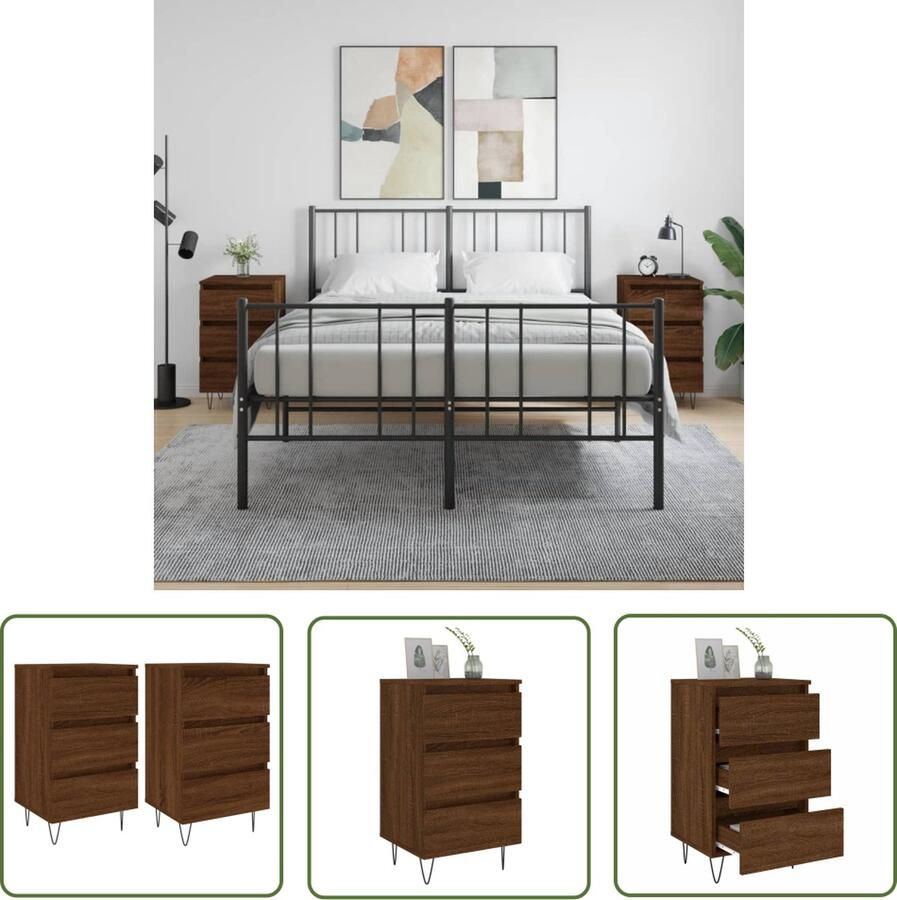 The Living Store Nachtkastjes 2 st 40x35x69 cm bewerkt hout bruin eikenkleur Nachtkastje Kastje Bedroom Furniture Houten Nachtlamptafel Bruine Eiken Tafel - Foto 2