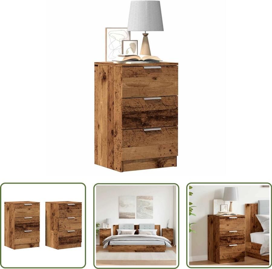 The Living Store Nachtkastjes 2 st 40x36x65 cm bewerkt hout oud houtkleurig Nachtkastjes Houten Nachtkastjes Vintage Nachtkastjes Slaapkamer Meubilair Opbergkast