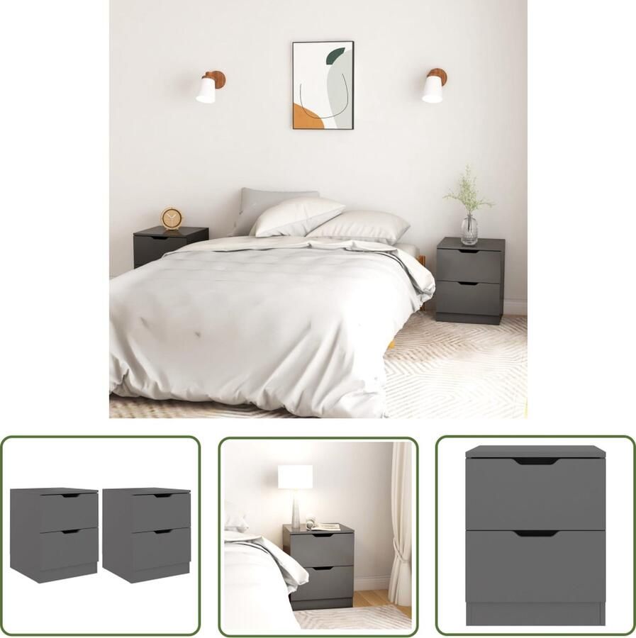The Living Store Nachtkastje Grijs 40 x 40 x 50 cm Spaanplaat en MDF Nachtkastje Meubilair Slaapkamerinrichting Houten Meubel Grijze Meubels - Foto 2