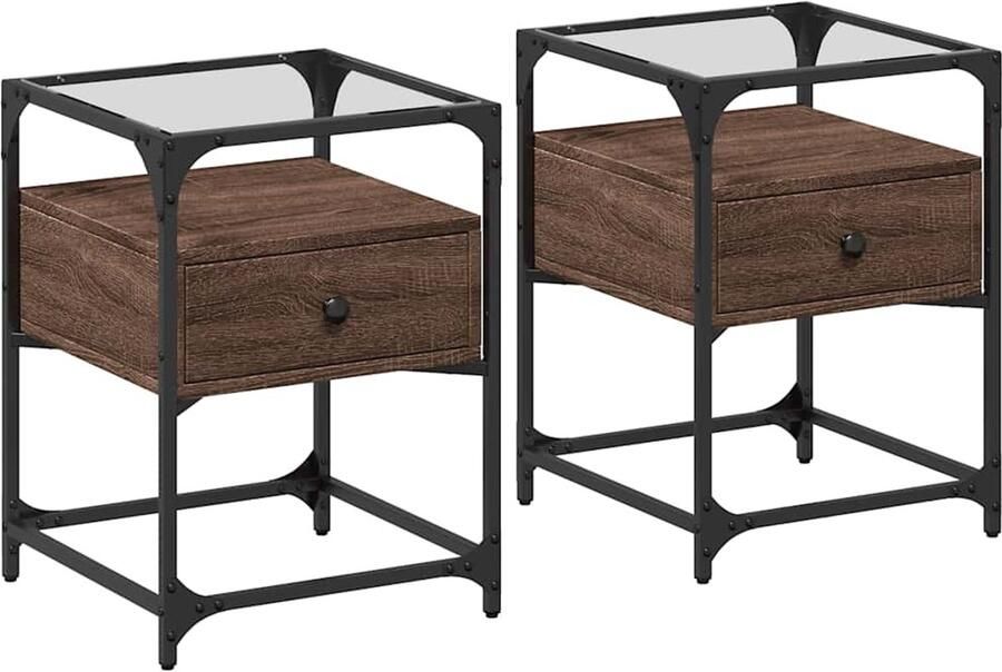 The Living Store Nachtkastjes 2 st 40x40x55 cm bewerkt hout bruin eikenkleurig Nachtkastje Kastje Bedroom Furniture Houten Nachtlamptafel Bruine Eiken Meubilair - Foto 2