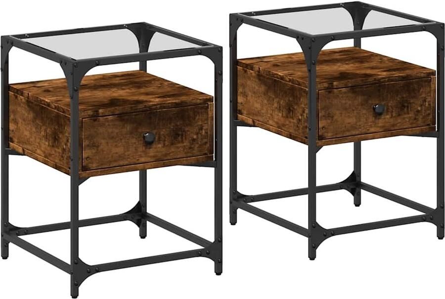 The Living Store Nachtkastjes 2 st 40x40x55 cm bewerkt hout gerookt eikenkleurig Nachtkastjes Kastjes Houten Nachtstand Woonaccessoires Kamerdecoratie - Foto 2