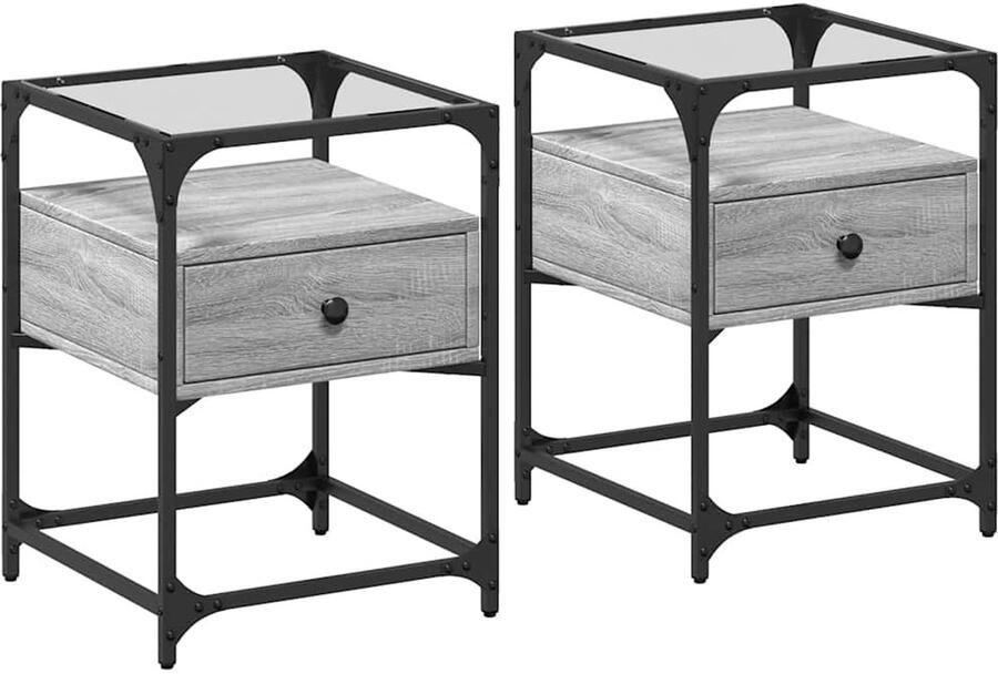 The Living Store Nachtkastjes 2 st 40x40x55 cm bewerkt hout grijs sonoma Nachtkastjes Grijze Nachtkastjes Houten Nachtkastjes Badkamerkastjes Slaapkamermeubilair - Foto 2