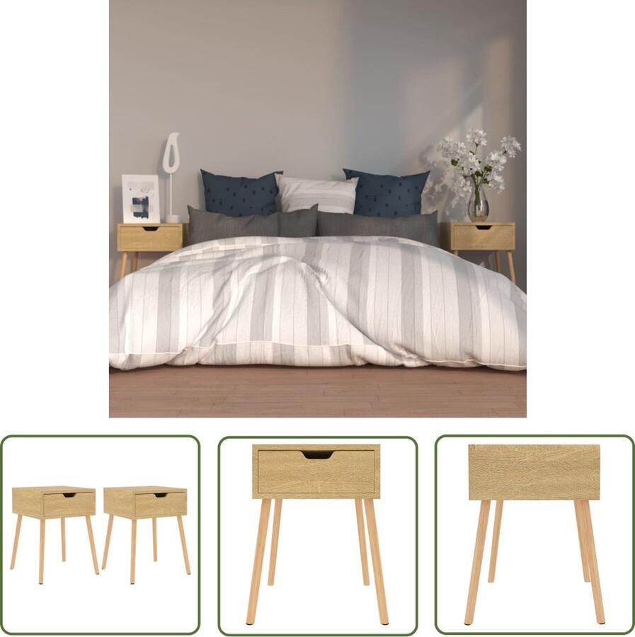 The Living Store Nachtkastjes 2 st 40x40x56 cm bewerkt hout sonoma eikenkleurig Nachtkastjes Bedkastjes Salontafel Houten Meubel Bruine Meubels - Foto 2