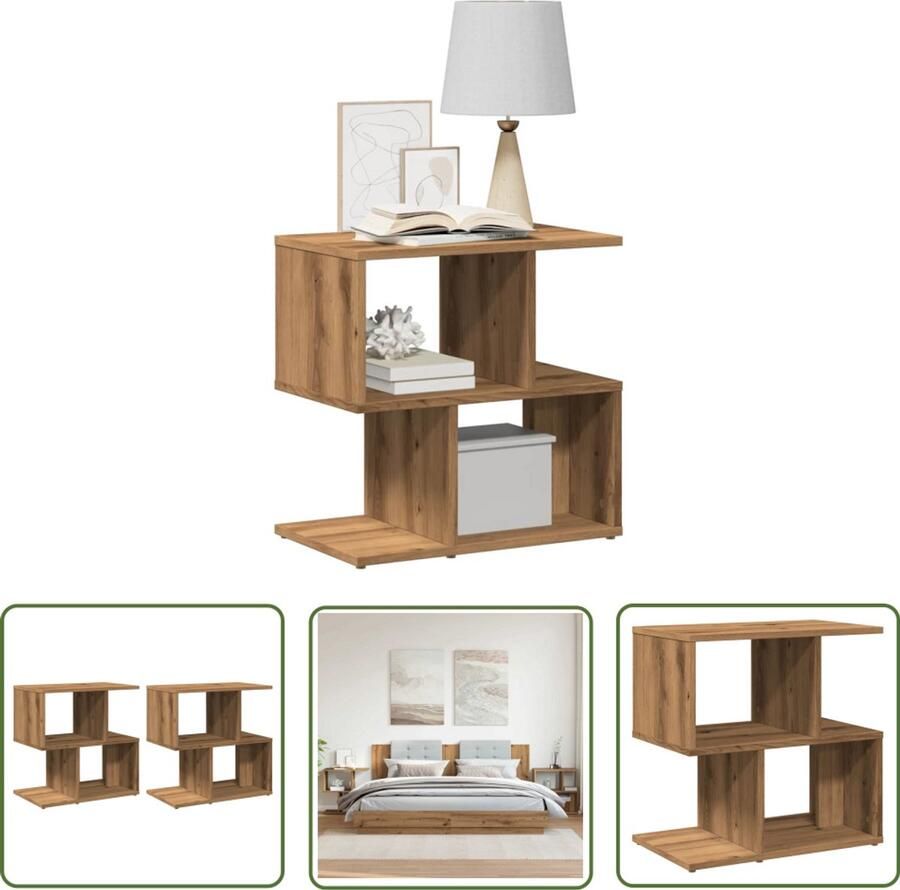 The Living Store Nachtkastjes 2 st 50x30x51 5 cm bewerkt hout artisanaal eiken Nachtkastjes Kastjes Houten Meubilair Slaapkamers Woonaccessoires