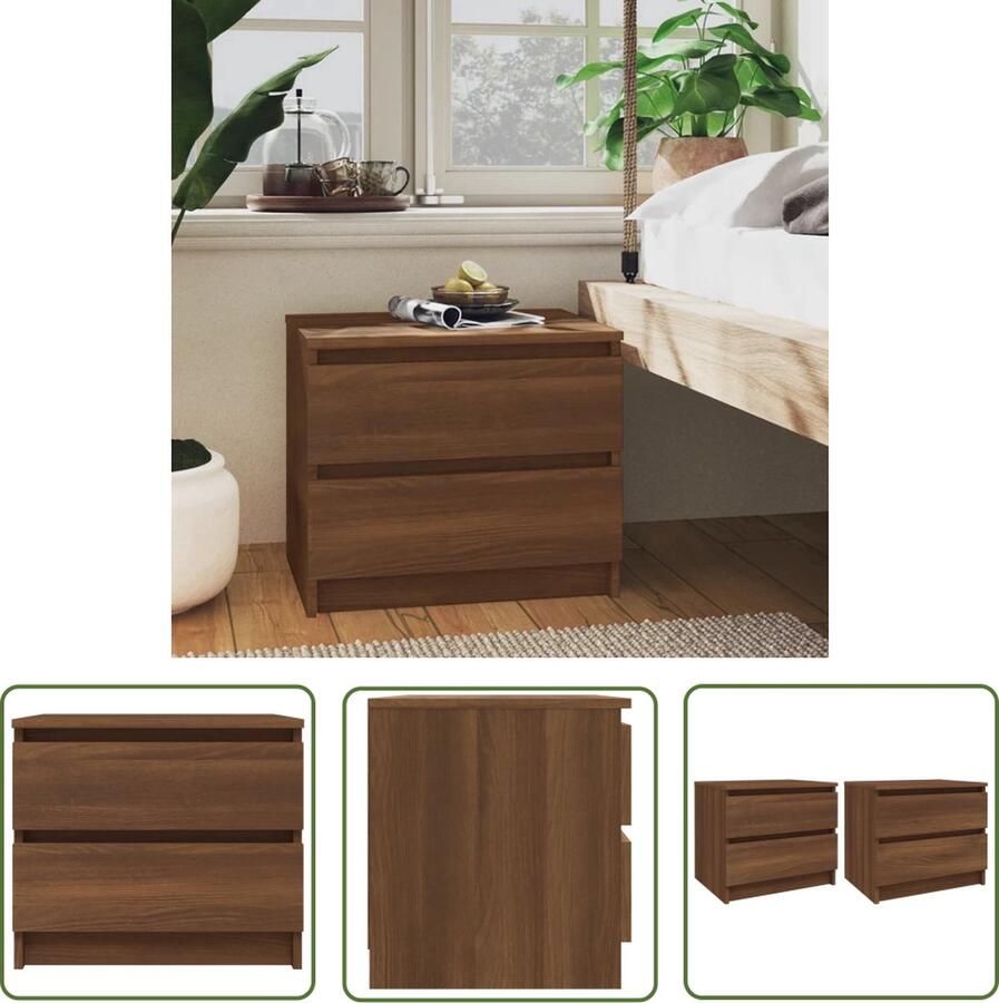 The Living Store Nachtkastjes 2 st 50x39x43 5 cm bewerkt hout bruin eikenkleur Nachtkastje Houten Nachtkastje Bruine Eiken Meubilair Slaapkamer Bergruimte - Foto 3