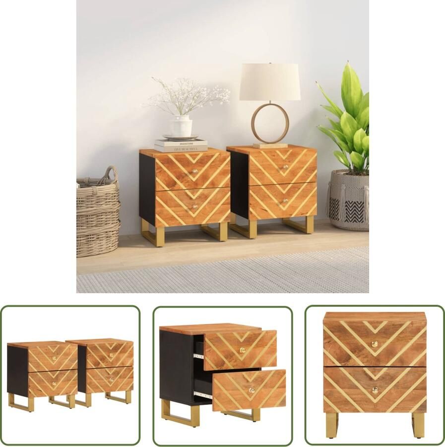 The Living Store Nachtkastje Bedkasten 40 x 33.5 x 46 cm Massief mangohout MDF ijzer Nachtkastje Houten Nachtkastje Slaapkamermeubel Mangohout Vintage